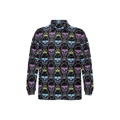 Skull 3D Colorful Print Design LKS309 Long Sleeve Polo Shirt For Men's