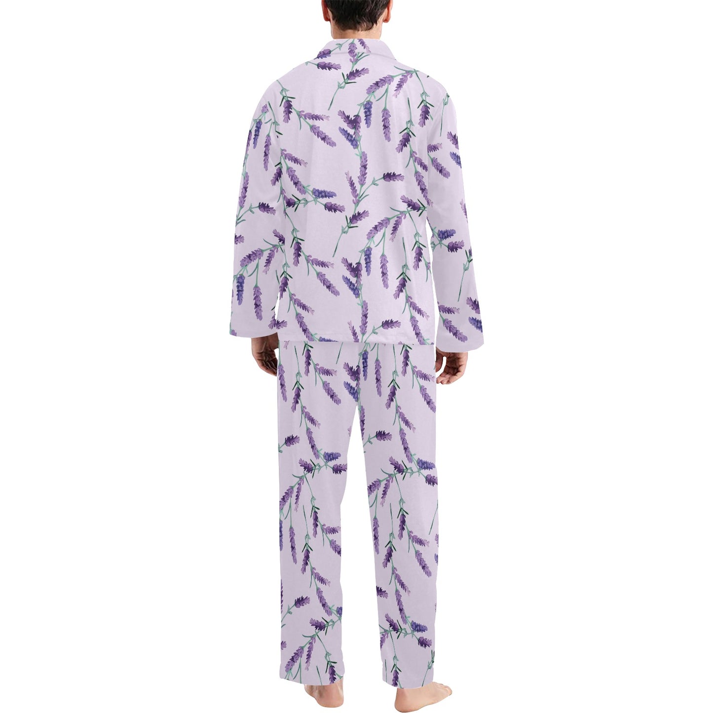 Lavender Pattern Print Design 02 Men's Long Pajama Set