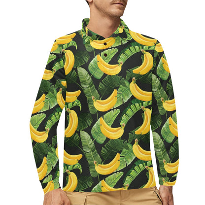 Banana Pattern Print Design BA01 Long Sleeve Polo Shirt For Men's