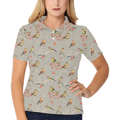Birds Pattern Print Design 03 Women's Polo Shirt