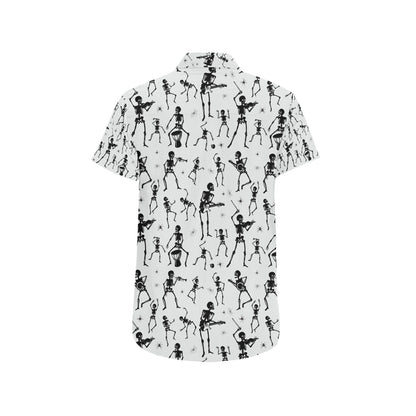 Skeleton Music Player Print Design LKS303 Men Short Sleeve Button Up Shirt