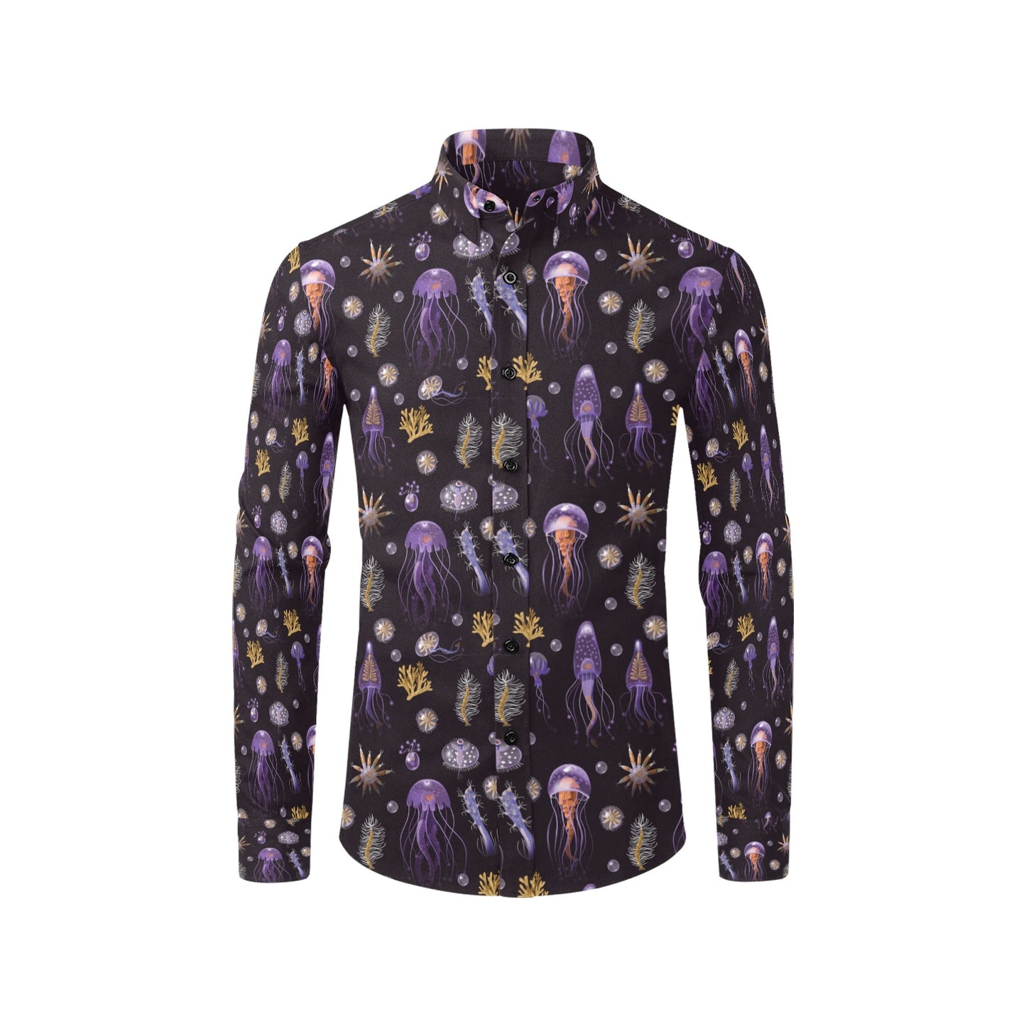 Seaweed With Jelly Fish Print Design LKS305 Men's Long Sleeve Dress Shirt