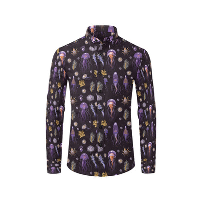 Seaweed With Jelly Fish Print Design LKS305 Men's Long Sleeve Dress Shirt