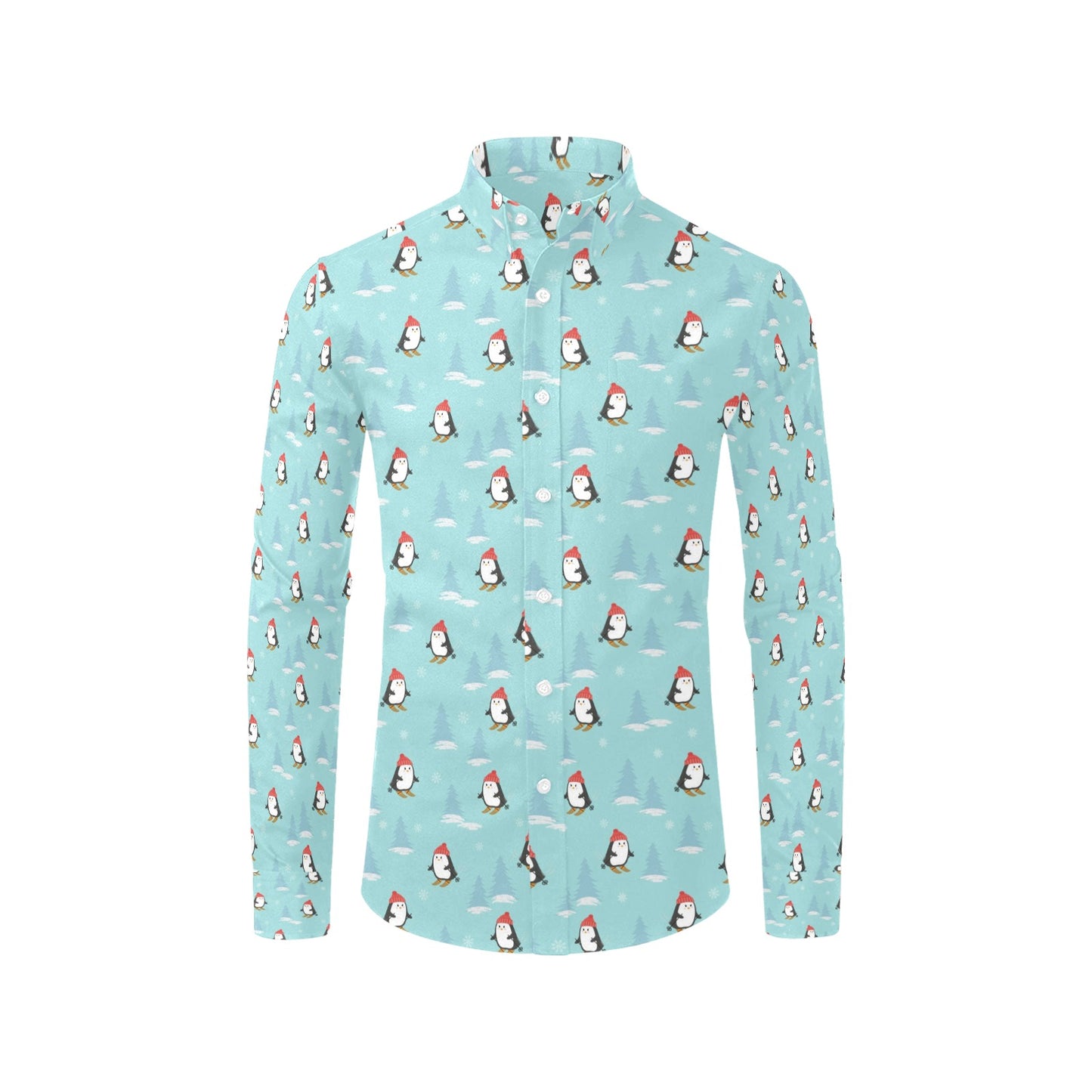 Ski Penguin Print Design LKS304 Men's Long Sleeve Dress Shirt