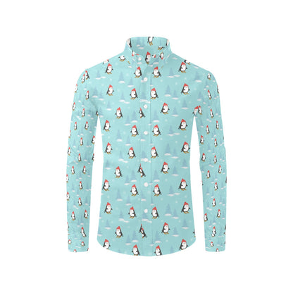 Ski Penguin Print Design LKS304 Men's Long Sleeve Dress Shirt