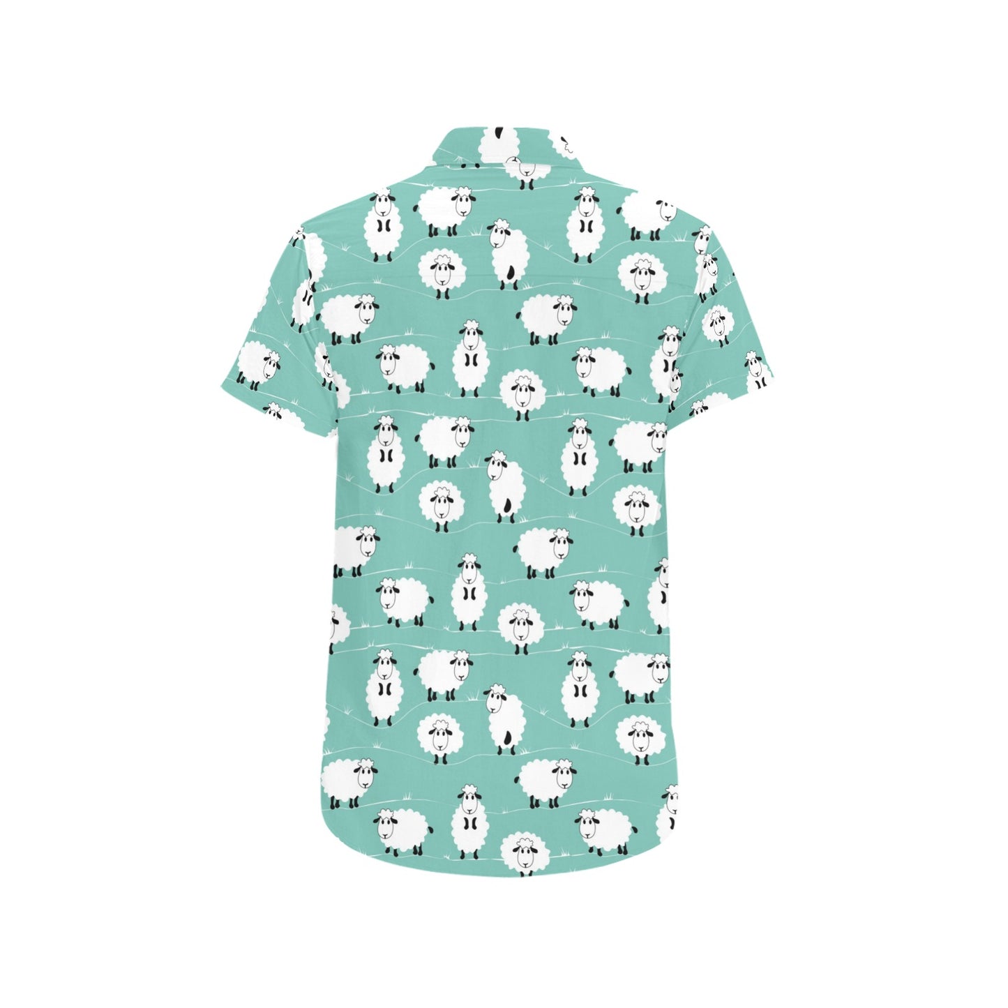 Sheep Print Design LKS404 Men Short Sleeve Button Up Shirt