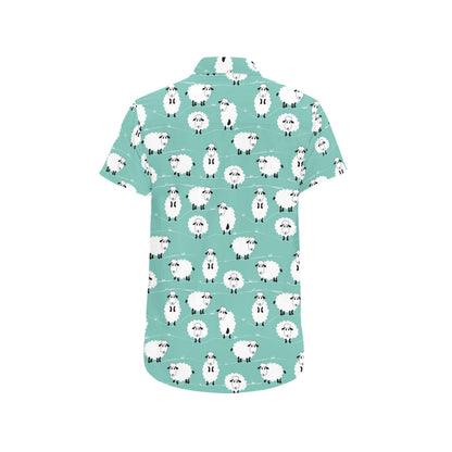 Sheep Print Design LKS404 Men Short Sleeve Button Up Shirt