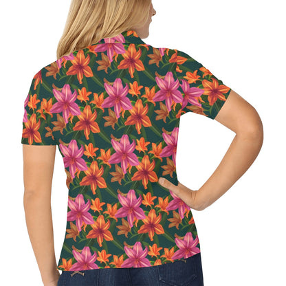 Amaryllis Pattern Print Design AL01 Women's Polo Shirt