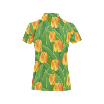 Tulip Orange Pattern Print Design TP07 Women's Polo Shirt