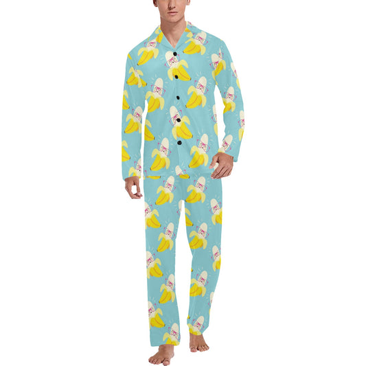 Banana Pattern Print Design BA07 Men's Long Pajama Set