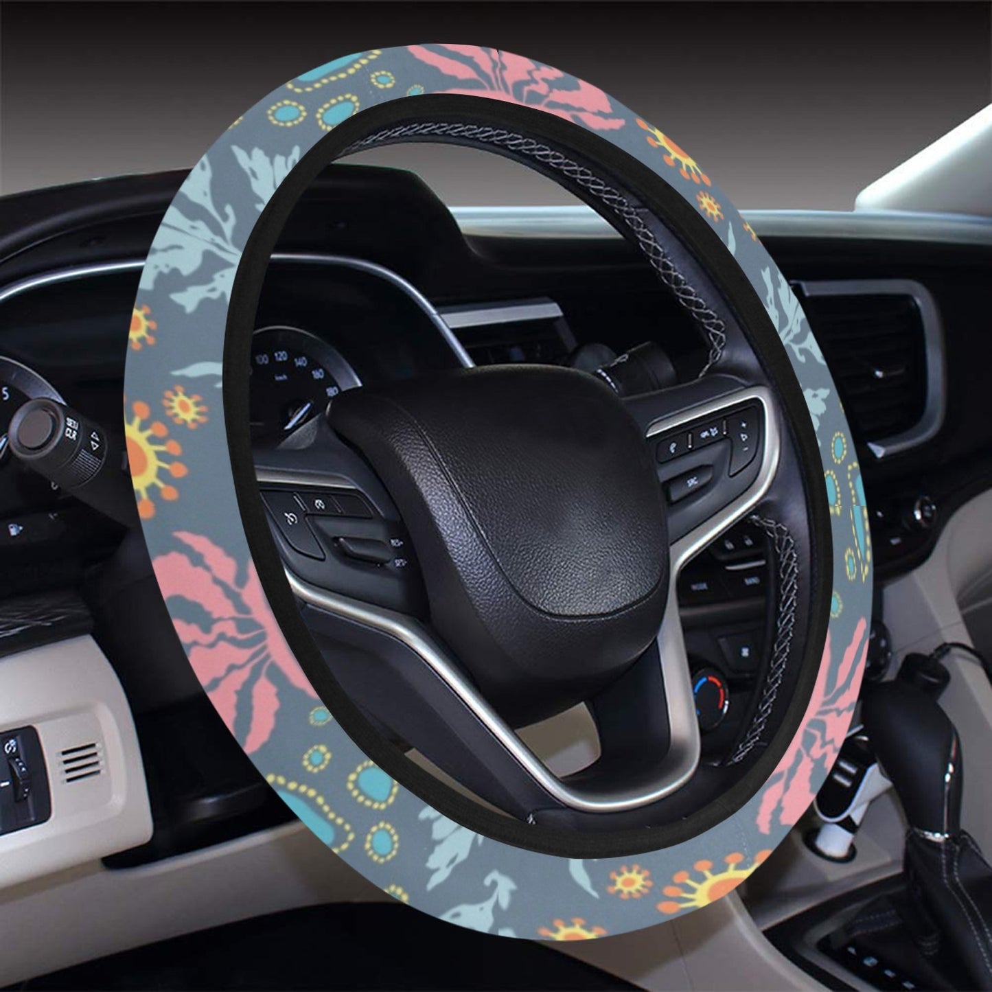 Seaweed Print Design LKS304 Steering Wheel Cover with Elastic Edge