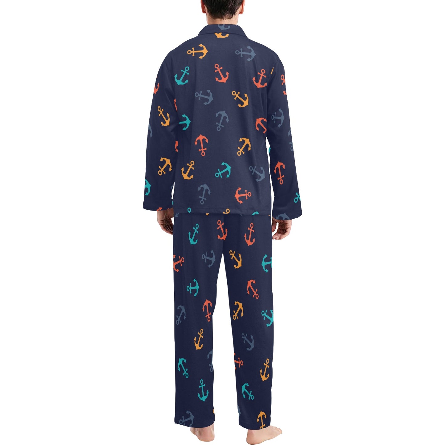 Anchor Pattern Print Design 05 Men's Long Pajama Set