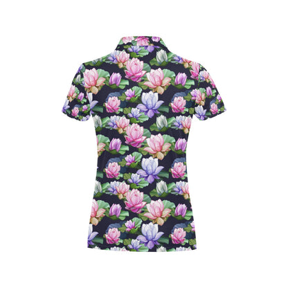 Lotus Flower Print Design Women's Polo Shirt