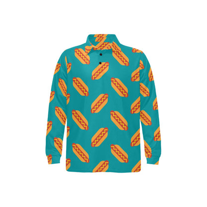 Hot Dog Pattern Print Design 03 Long Sleeve Polo Shirt For Men's