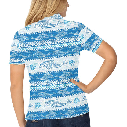 Dolphin Tribal Print Pattern Women's Polo Shirt
