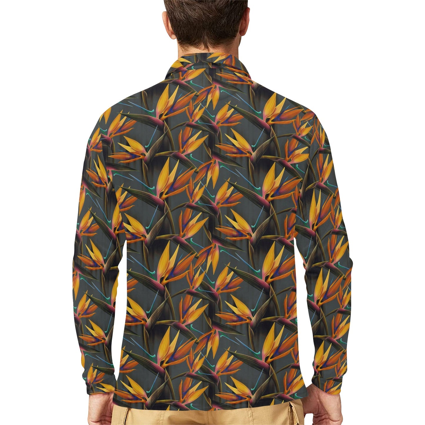 Bird Of Paradise Pattern Print Design 01 Long Sleeve Polo Shirt For Men's