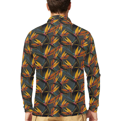 Bird Of Paradise Pattern Print Design 01 Long Sleeve Polo Shirt For Men's