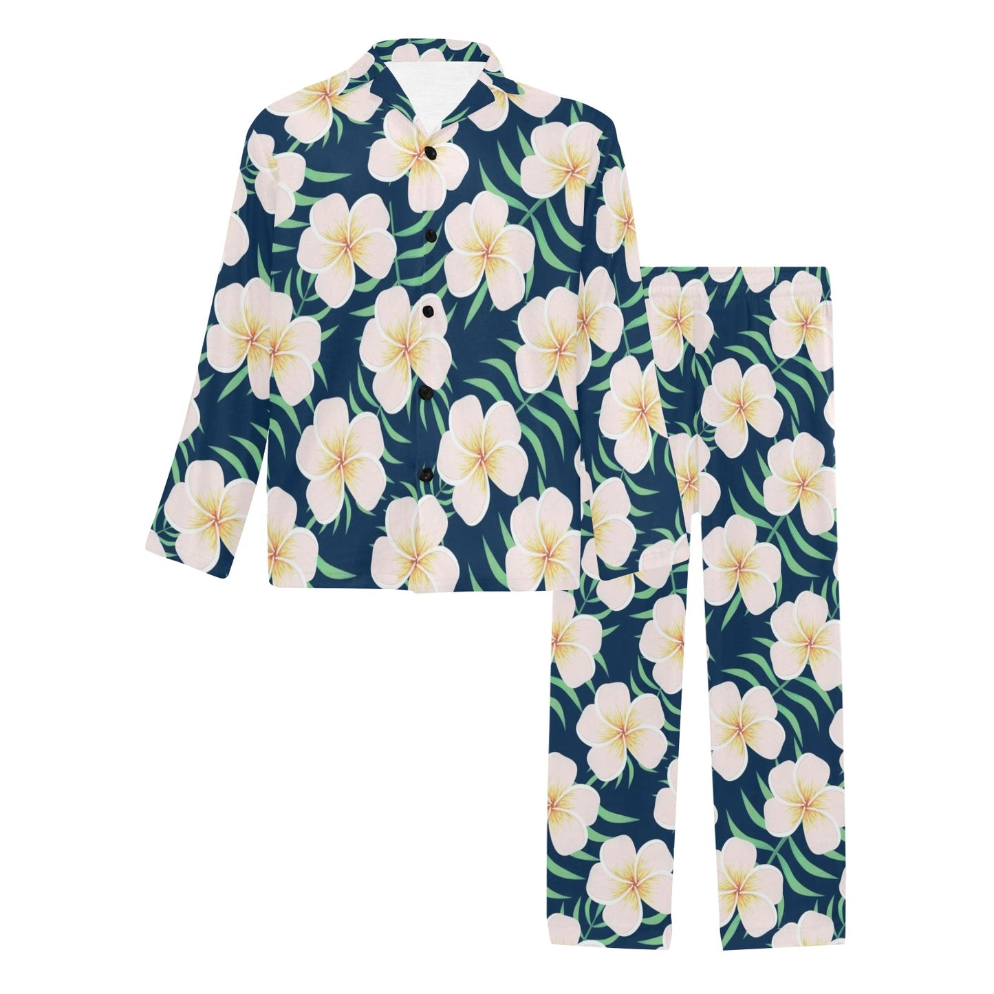 Pink Plumeria Pattern Print Design PM016 Men's Long Pajama Set