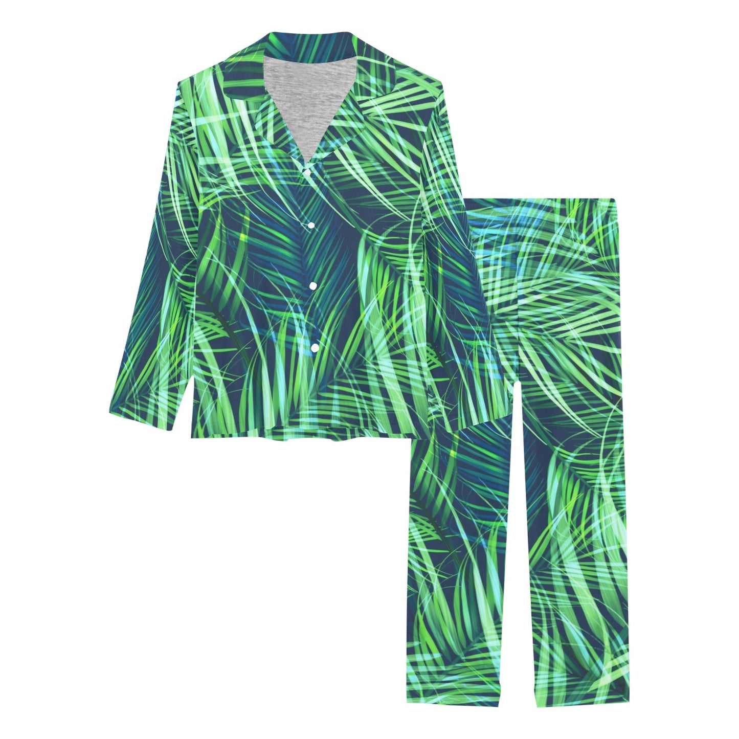 Palm Leaves Pattern Print Design PL02 Women's Long Pajama Set