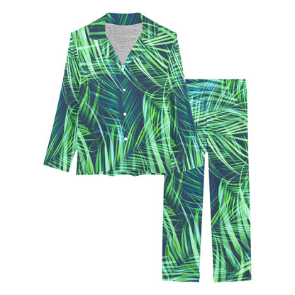 Palm Leaves Pattern Print Design PL02 Women's Long Pajama Set
