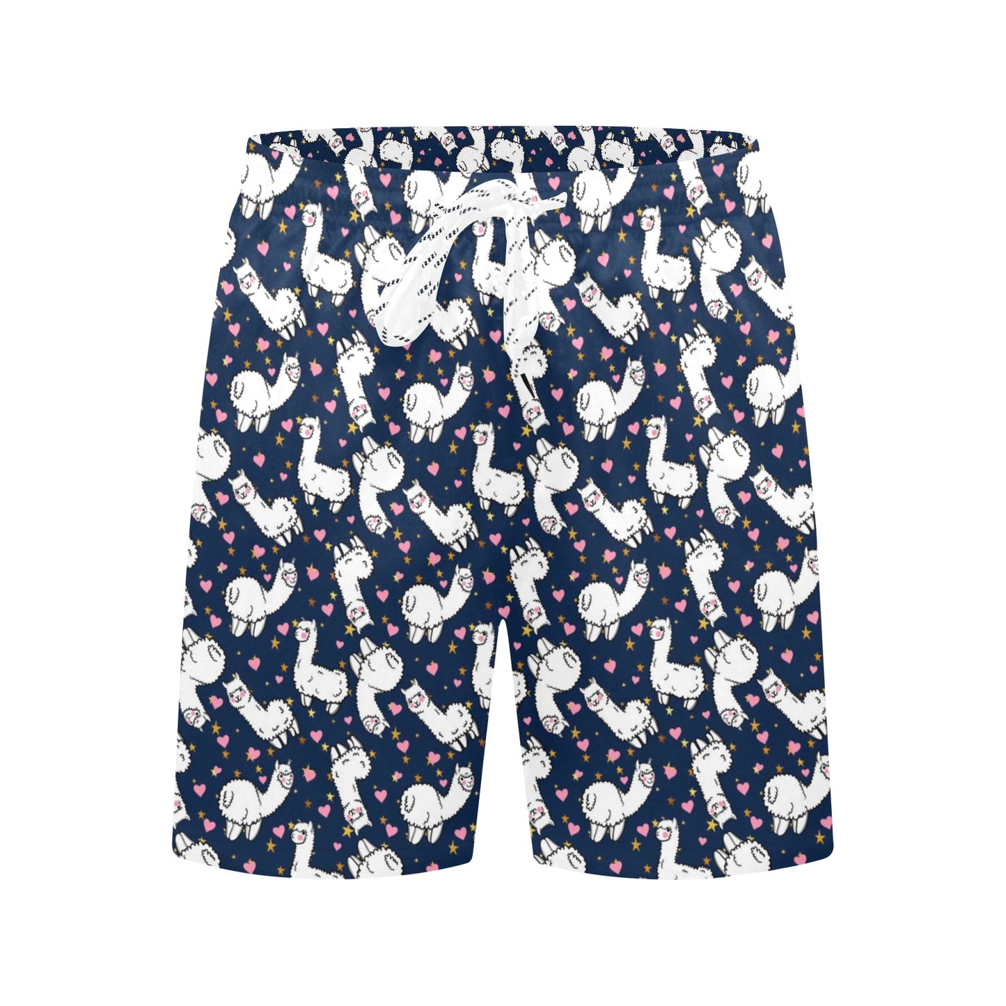 Alpaca Heart Star Design Themed Print Men's Swim Trunks Beach Shorts