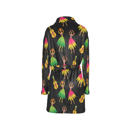 Hula Dancers Hawaiian Girl Pattern Print Design 03 Women's Fleece Robe