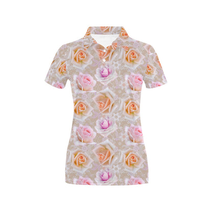 Rose Pattern Print Design RO011 Women's Polo Shirt