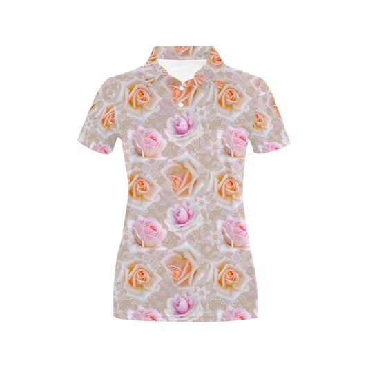 Rose Pattern Print Design RO011 Women's Polo Shirt