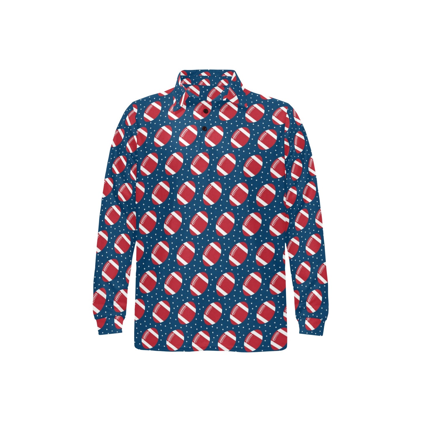 American Football Star Design Pattern Long Sleeve Polo Shirt For Men's