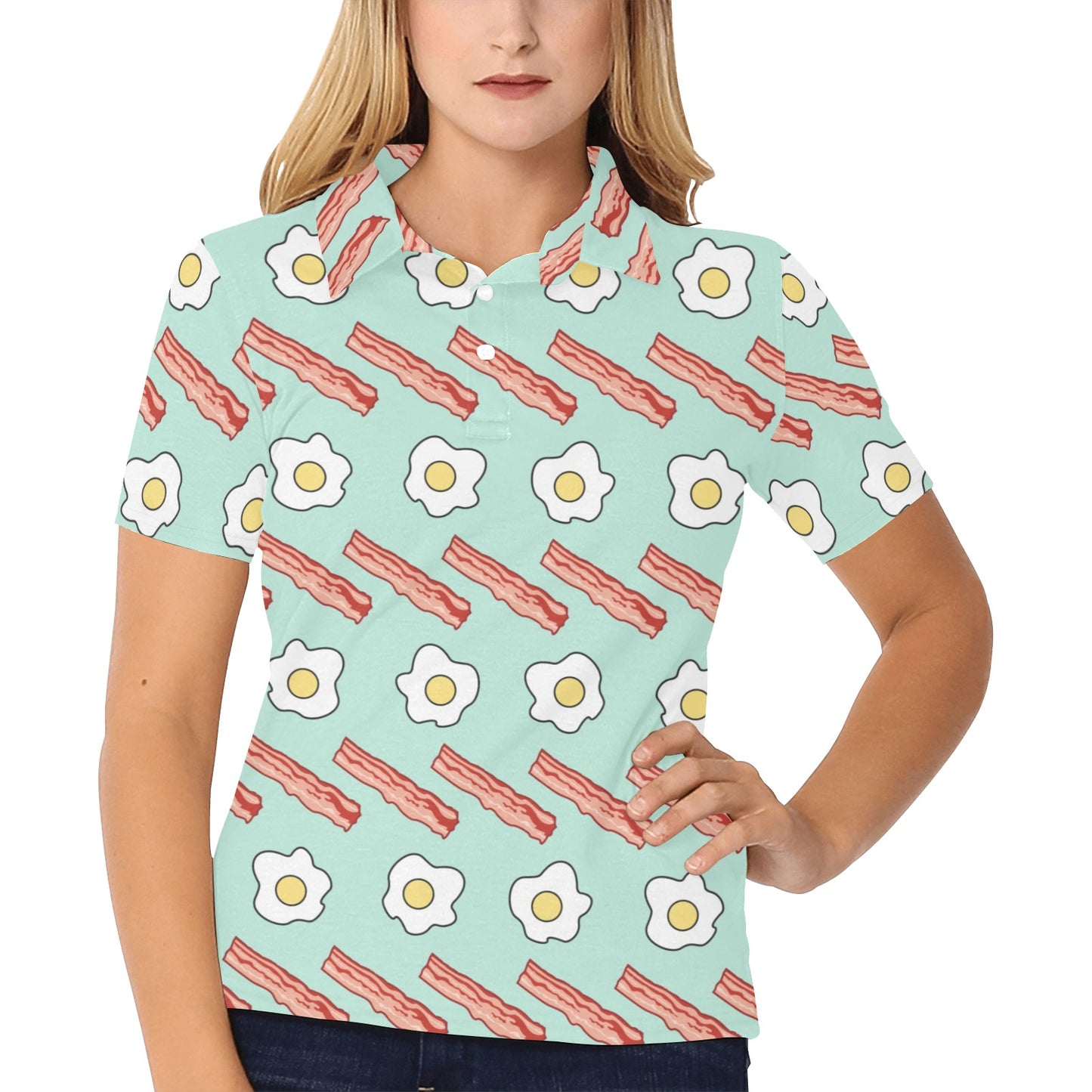 Bacon Sausage Pattern Print Design 01 Women's Polo Shirt