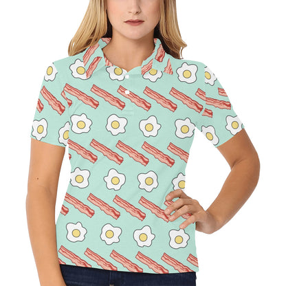 Bacon Sausage Pattern Print Design 01 Women's Polo Shirt