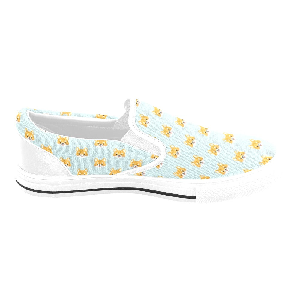 Shiba Inu Print Design LKS301 White Slip Ons Canvas Women's Shoes