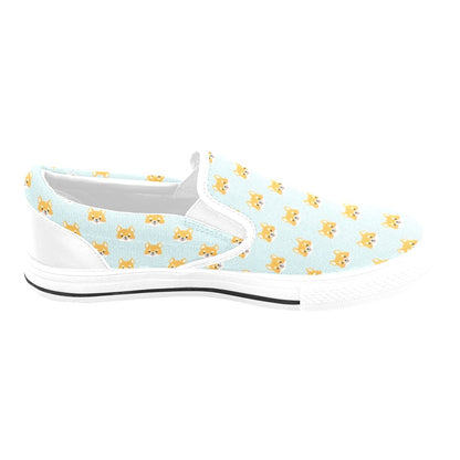 Shiba Inu Print Design LKS301 White Slip Ons Canvas Women's Shoes