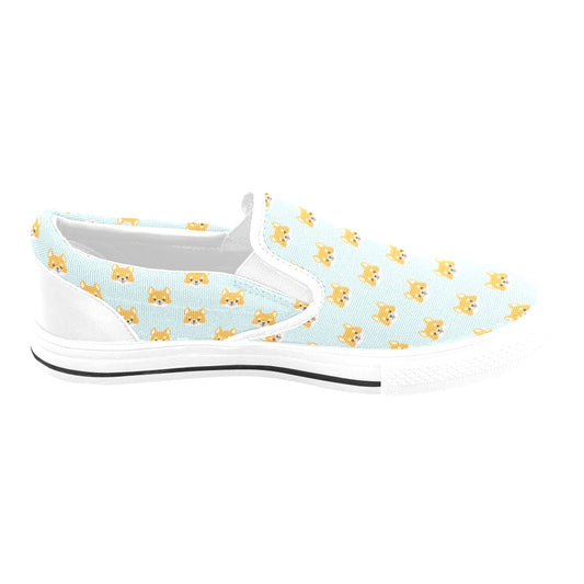 Shiba Inu Print Design LKS301 White Slip Ons Canvas Women's Shoes