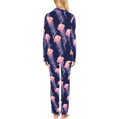 Jellyfish Pattern Print Design 03 Women's Long Pajama Set