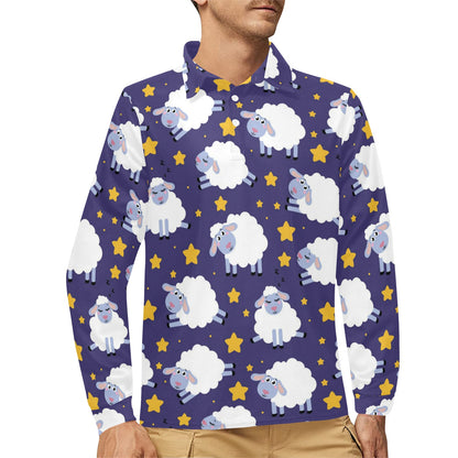 Sheep Pattern Print Design 03 Long Sleeve Polo Shirt For Men's