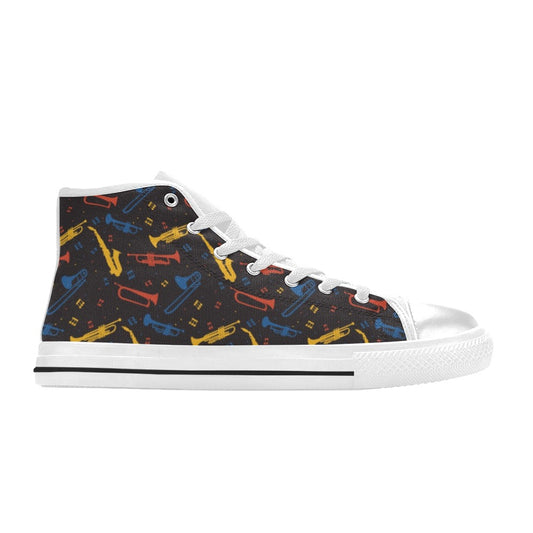 Saxophone Print Design LKS407 Men's High Top Canvas Shoes