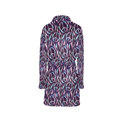 Peace Sign Feather Design Print Women's Fleece Robe