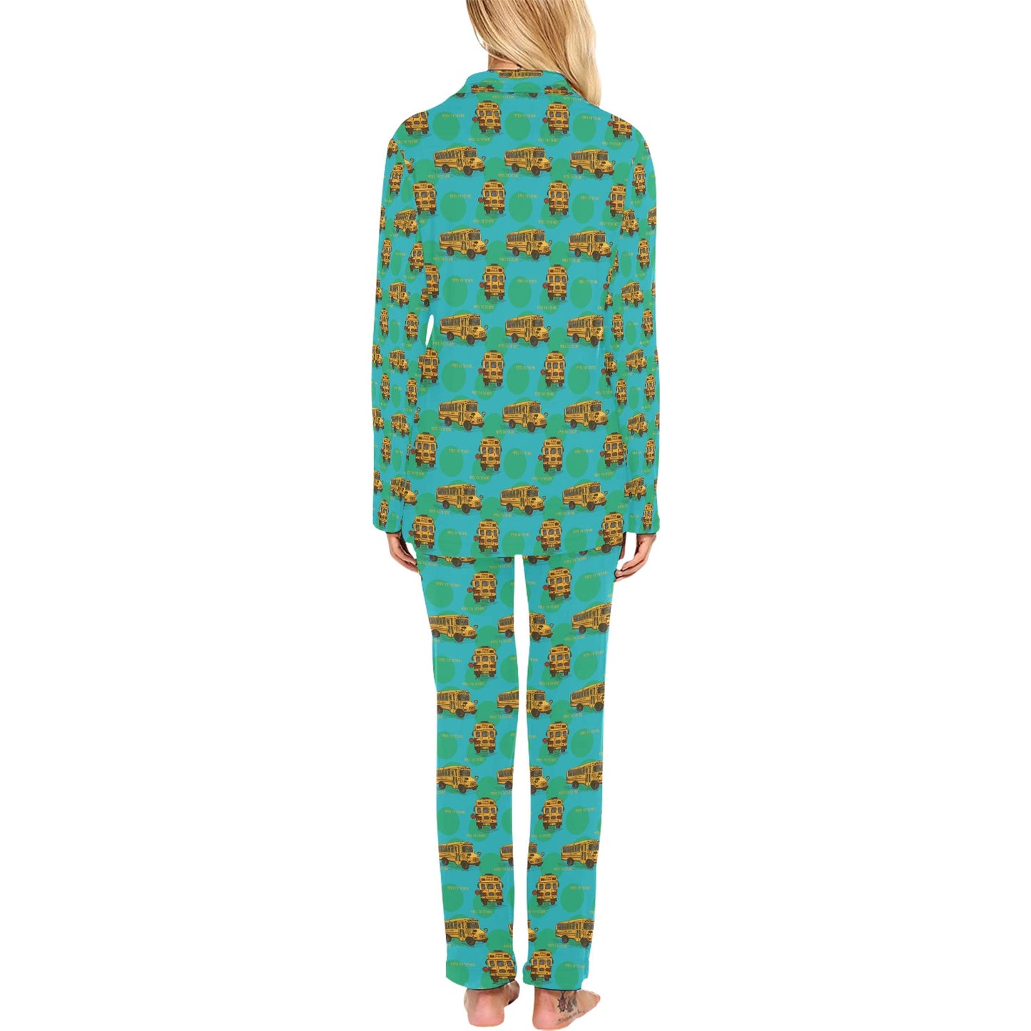 School Bus Print Design LKS308 Women's Long Pajama Set