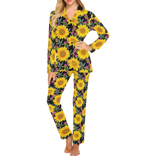 Sunflower Pattern Print Design SF014 Women's Long Pajama Set