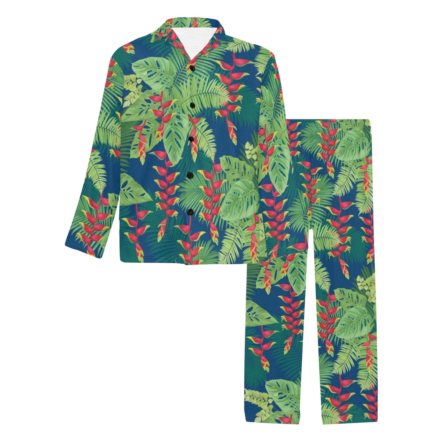 Heliconia Pattern Print Design HL08 Men's Long Pajama Set