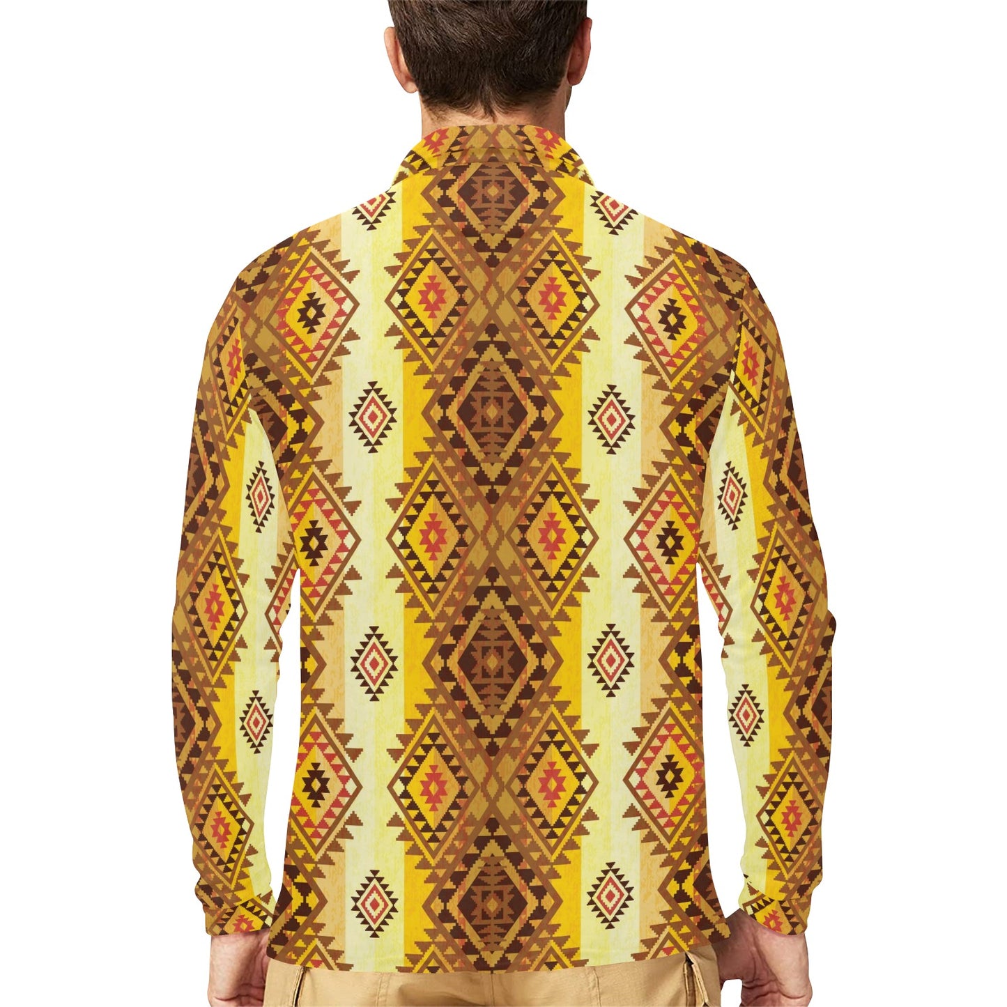Native Pattern Print Design A09 Long Sleeve Polo Shirt For Men's