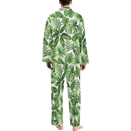 Tropical Flower Pattern Print Design TF013 Men's Long Pajama Set