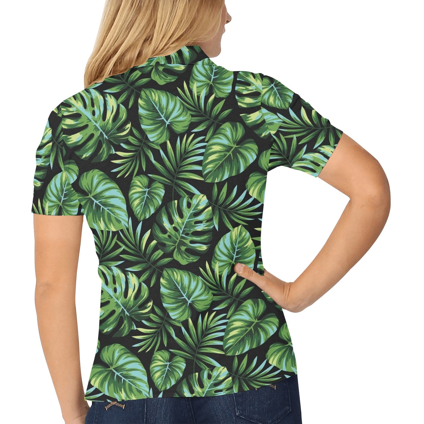 Palm Leaves Pattern Print Design PL013 Women's Polo Shirt
