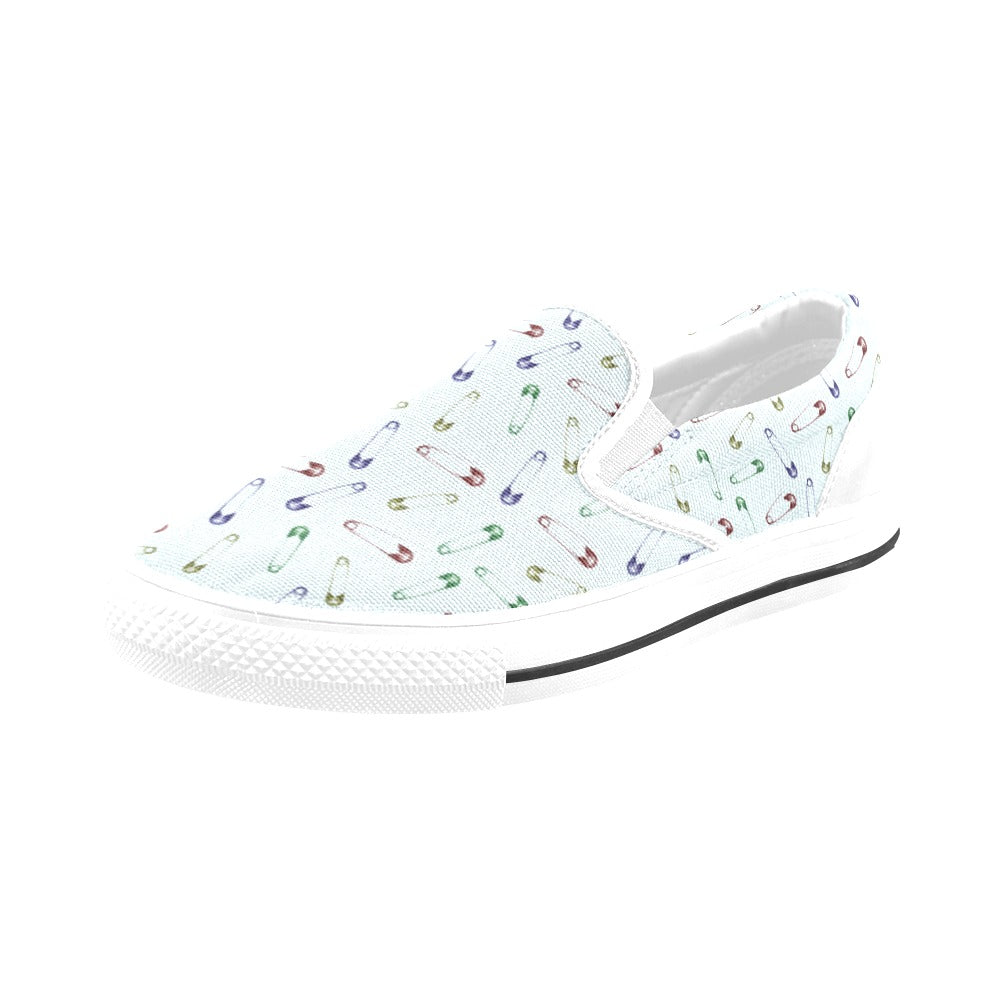 Safety Pin Print Design LKS303 White Slip Ons Canvas Women's Shoes