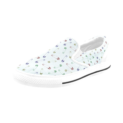 Safety Pin Print Design LKS303 White Slip Ons Canvas Women's Shoes