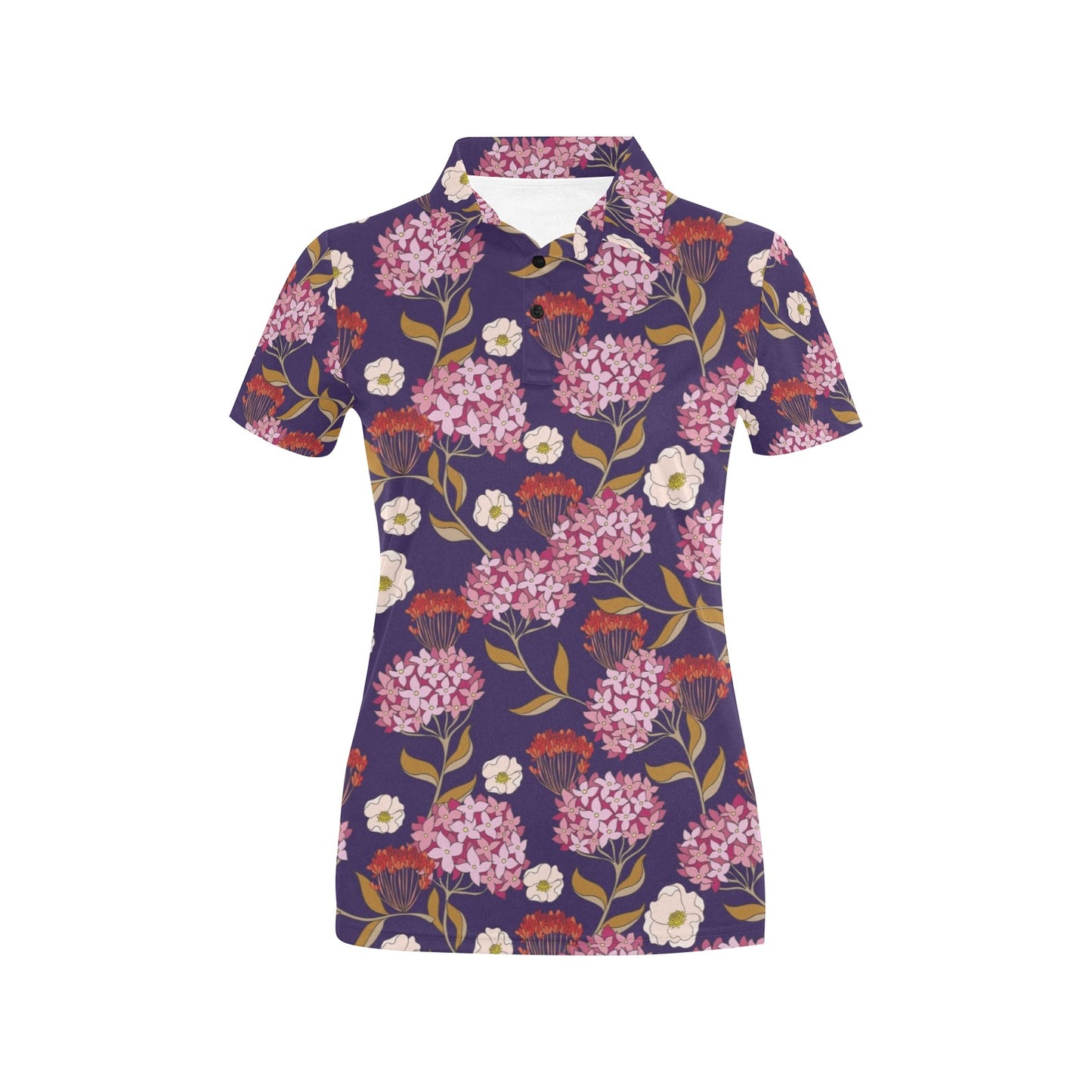 Hydrangea Pattern Print Design HD010 Women's Polo Shirt