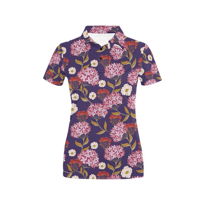 Hydrangea Pattern Print Design HD010 Women's Polo Shirt