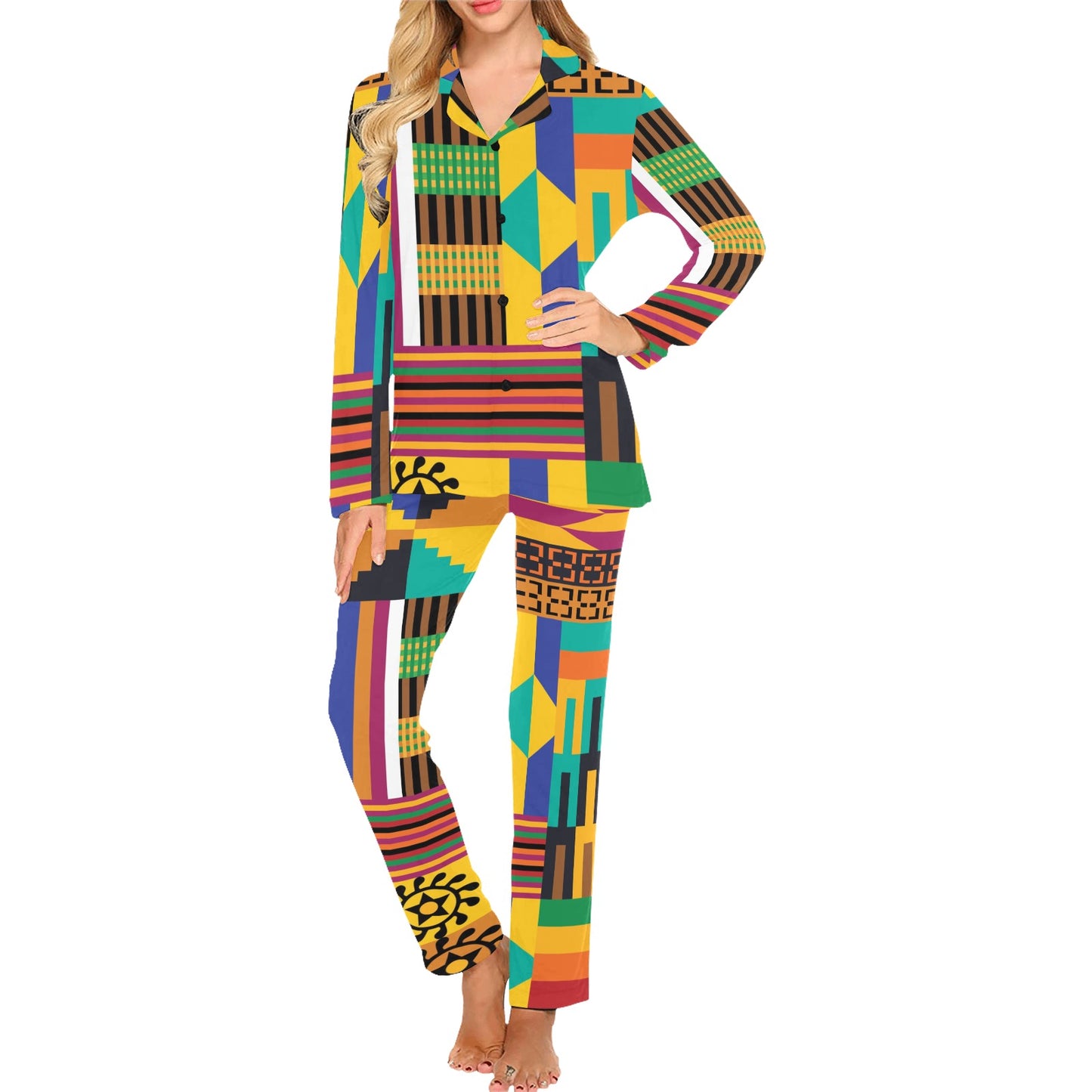 Kente Pattern Print Design 03 Women's Long Pajama Set