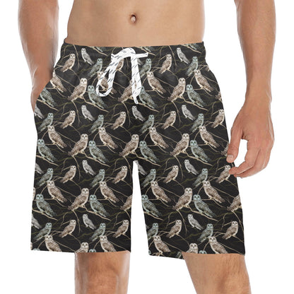 Owl Branch Themed Design Print Men's Swim Trunks Beach Shorts